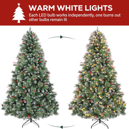 Hykolity 6 ft Prelit Artificial Christmas Tree, Frosted Christmas Tree with 250 Warm White Lights