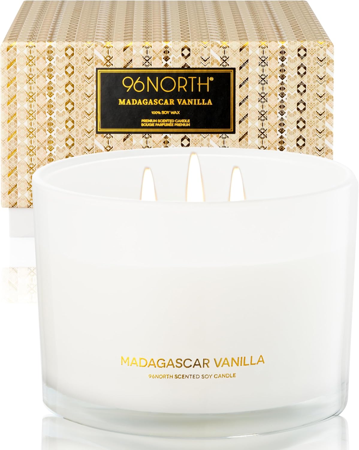 96NORTH Luxury Vanilla Soy Candles | Large 3 Wick Jar Candle | Up to 50 Hours Burning Time | 100%