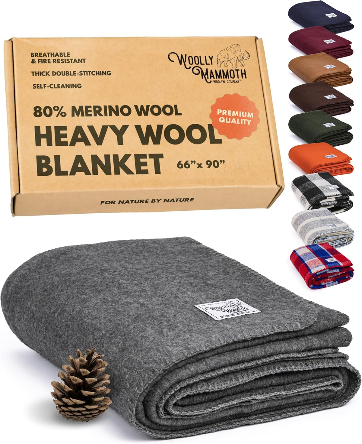 Woolly Mammoth Woolen Co. | Extra Large Merino Wool Camp Blanket | Perfect Outdoor Gear | Bedroll