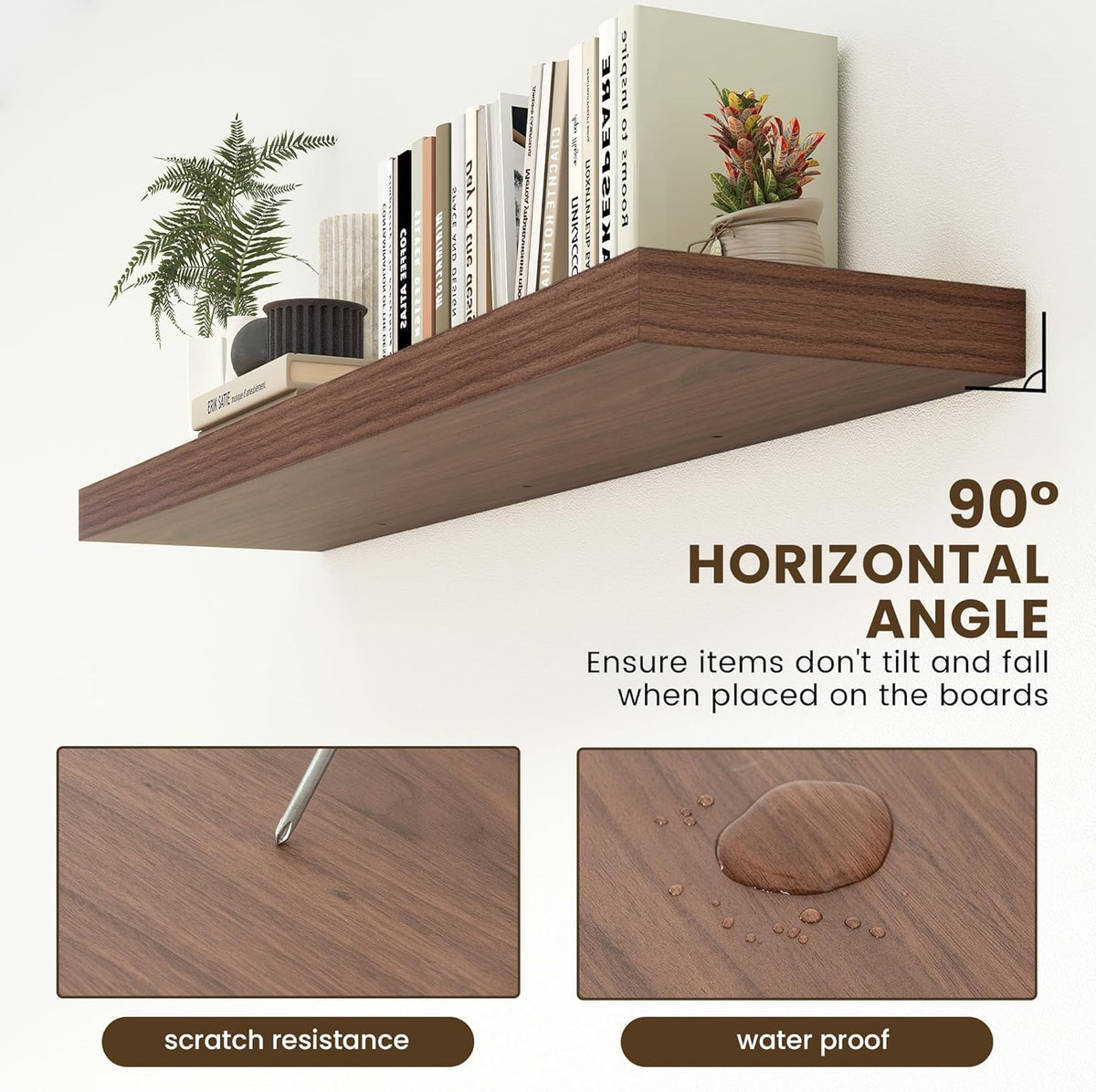 Deep Floating Shelves for Wall - 55 Inch Wide x 12 Inch Deep Wall Shelves Set of 1 - Rustic Walnut