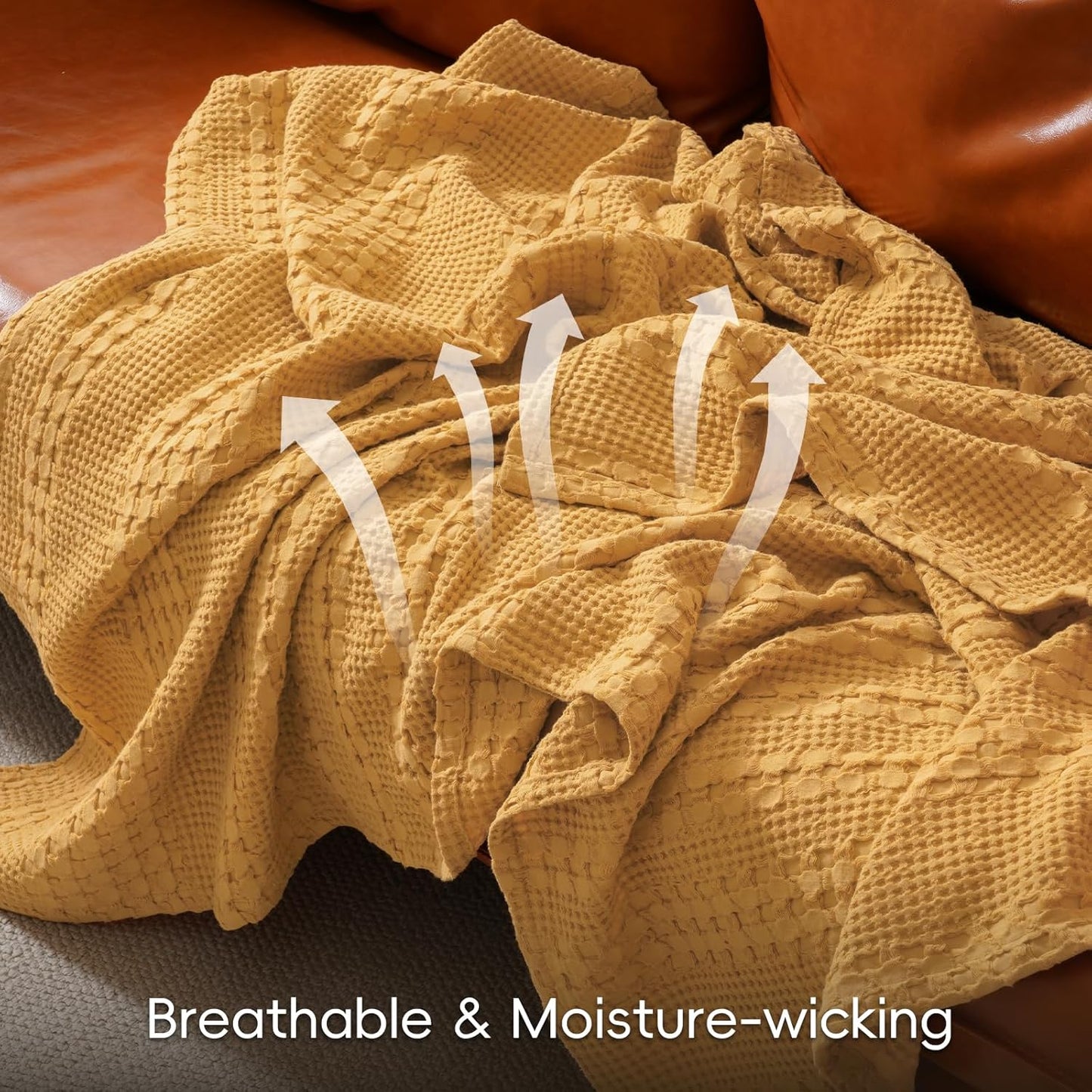 PHF 100% Cotton Waffle Weave Blanket Twin Size, Soft Lightweight Breathable Cozy Summer Blankets