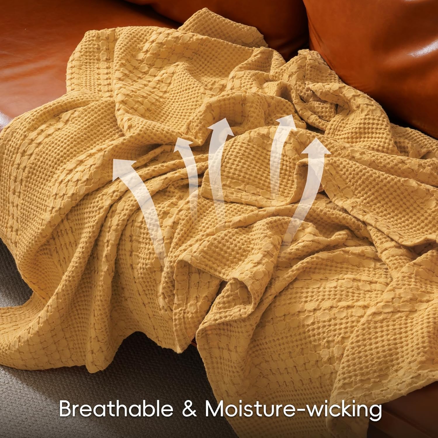 PHF 100% Cotton Waffle Weave Blanket Twin Size, Soft Lightweight Breathable Cozy Summer Blankets