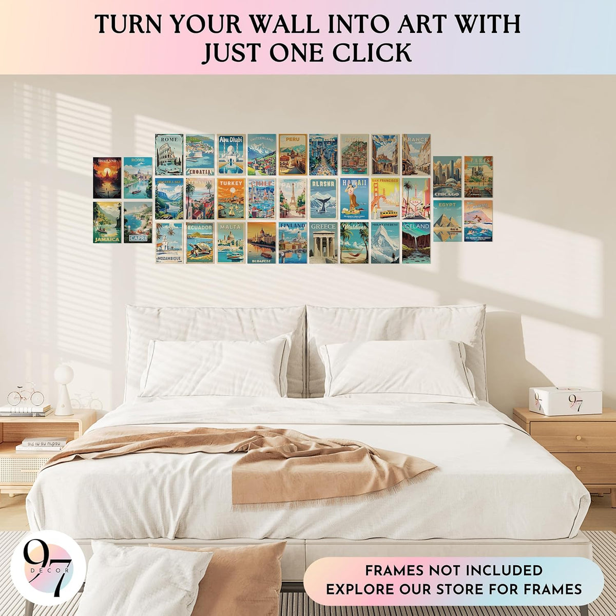 97 Decor Vintage Travel Decor - Travel Posters Wall Art Prints, Vintage Postcards from Around The