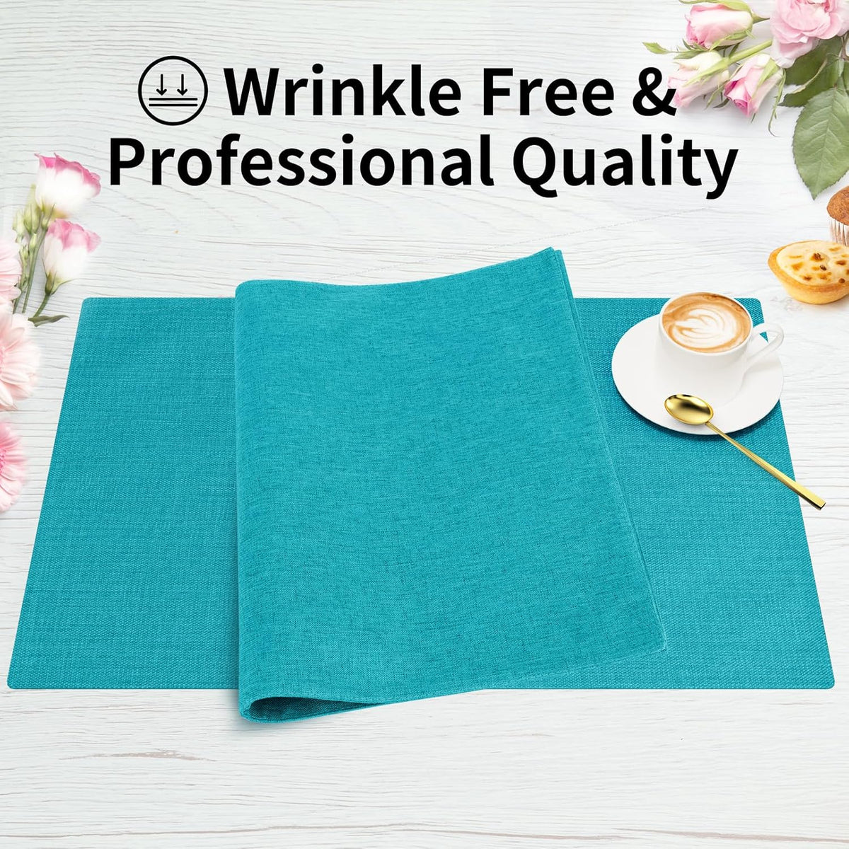 Cloth Placemats, Set of 4 Heat-Resistant Cotton Linen Blend Double Layered Machine Washable Place