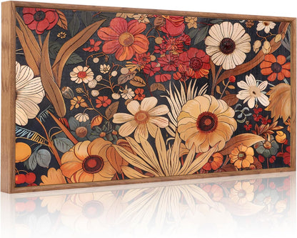 Aurlan Boho Burnt Orange Terracotta Wildflowers Framed Wall Art(40"x20"), Abstract Floral 3D