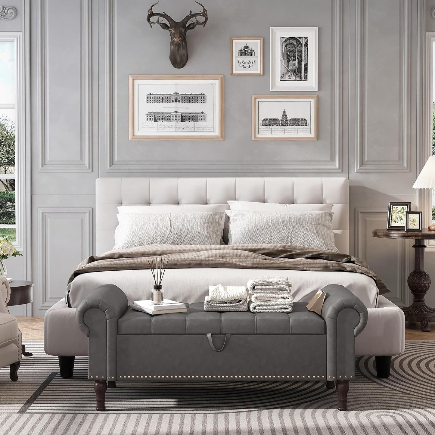 Apicizon 51”Bench with Storage, Upholstered Tufted Button Window Bench with Plenty Hidden Storage