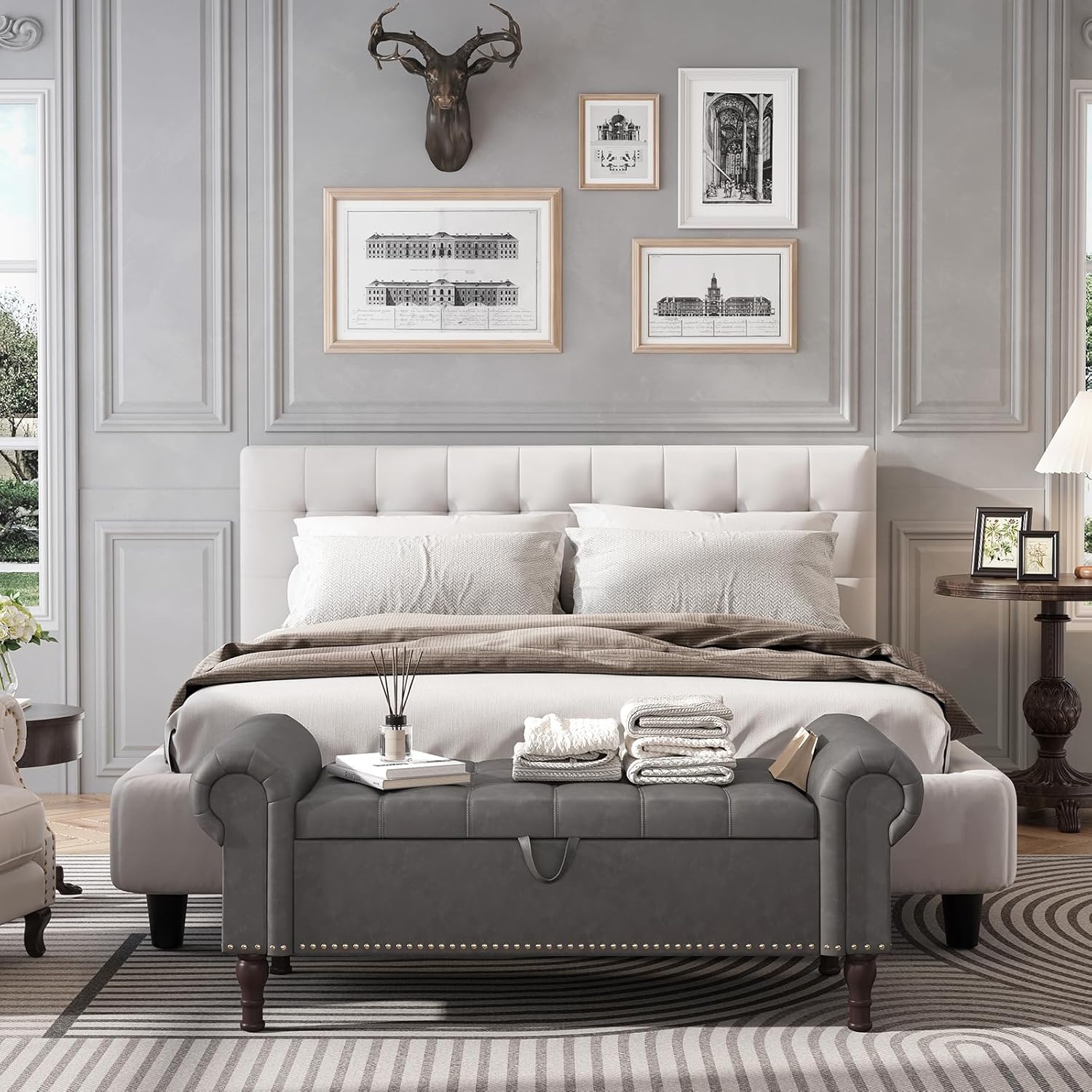 Apicizon 51”Bench with Storage, Upholstered Tufted Button Window Bench with Plenty Hidden Storage