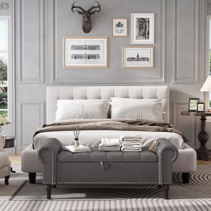 Apicizon 51”Bench with Storage, Upholstered Tufted Button Window Bench with Plenty Hidden Storage