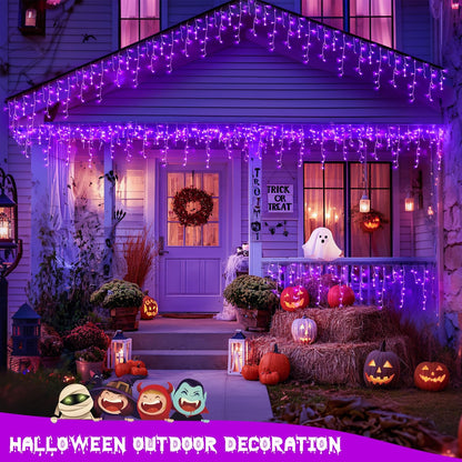 JMEXSUSS Purple Halloween Lights Outdoor, 800 LED Purple Icicle Lights Outdoor Waterproof, 8 Modes