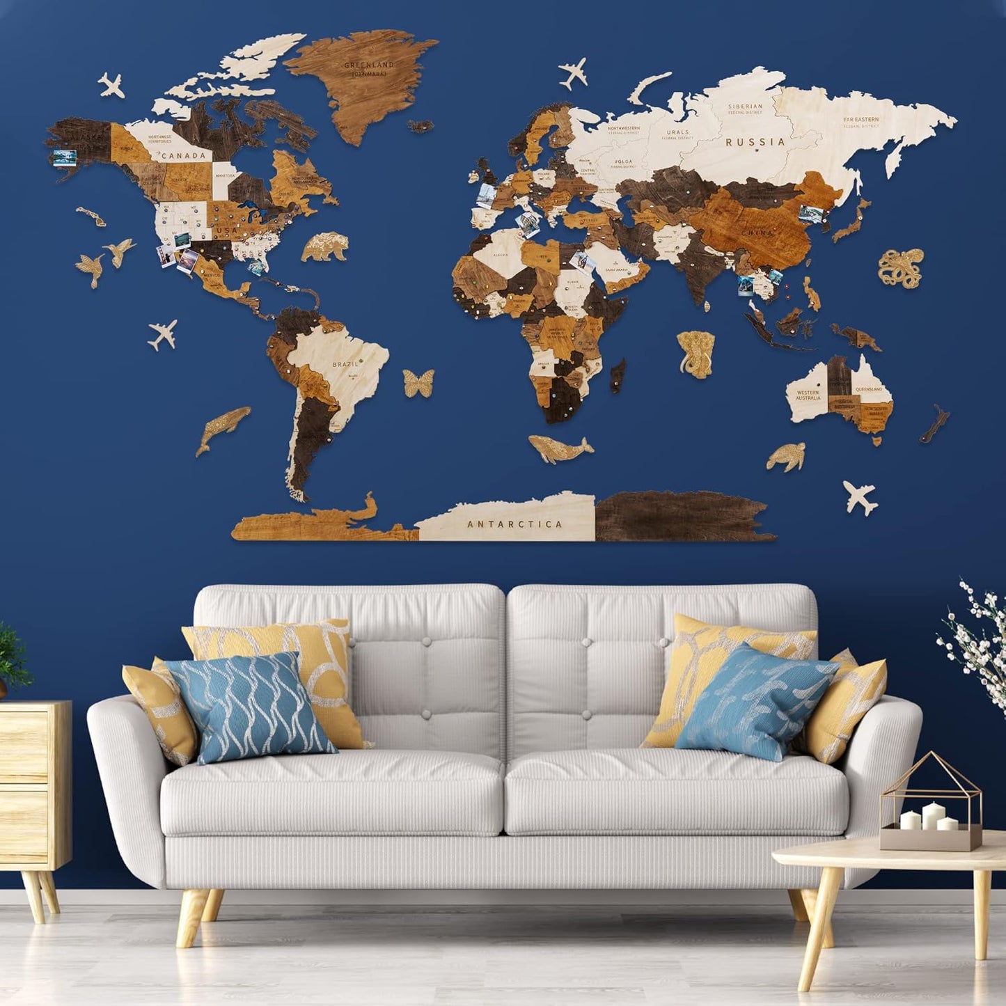 HYPERI Multilayered 3D Wooden World Map Wall Decor, Wood Art Wall Decor, Mapa Mundi Para Pared