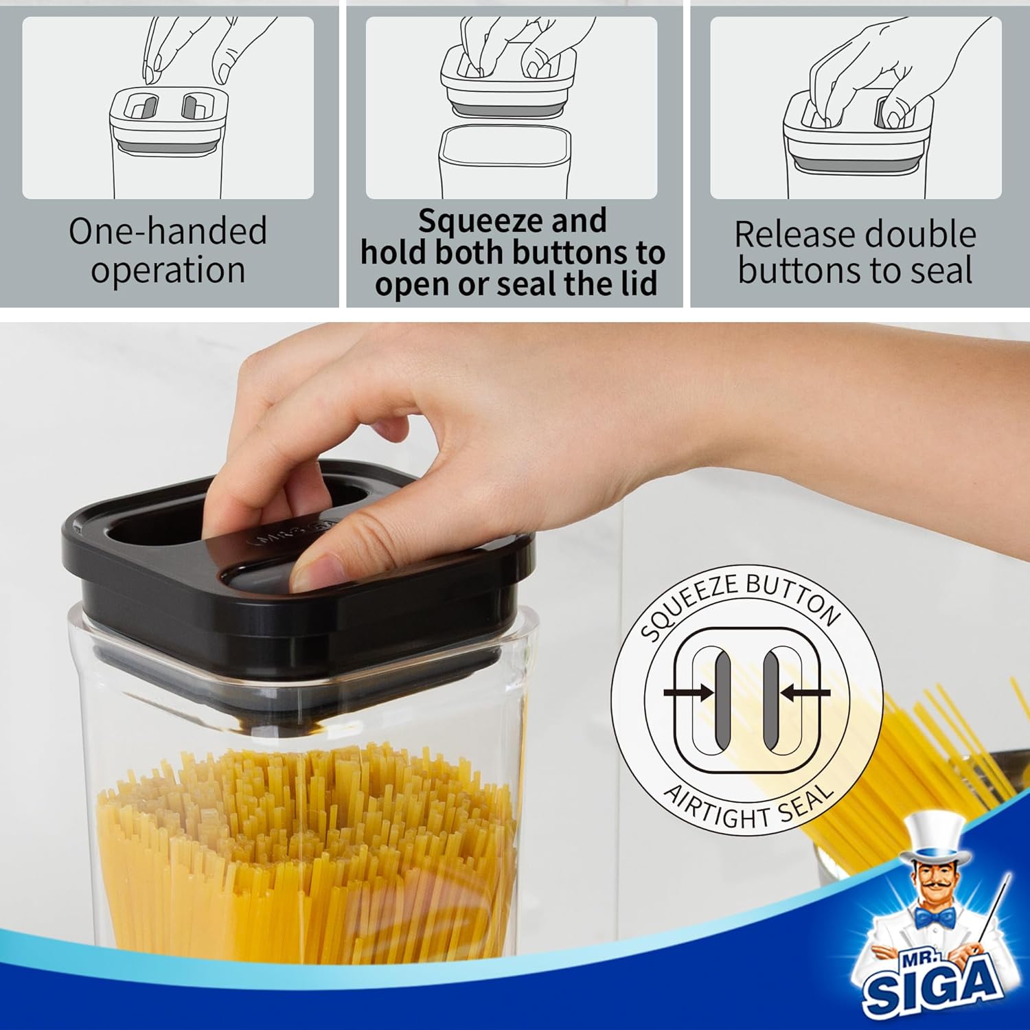 MR.SIGA 6 Piece Airtight Food Storage Container Set, BPA Free Kitchen Pantry Organization