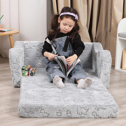 Kids Extra Wide Glow in The Dark Chairs for Toddler, 2-in-1 Toddler Soft Sherpa Couch Fold Out