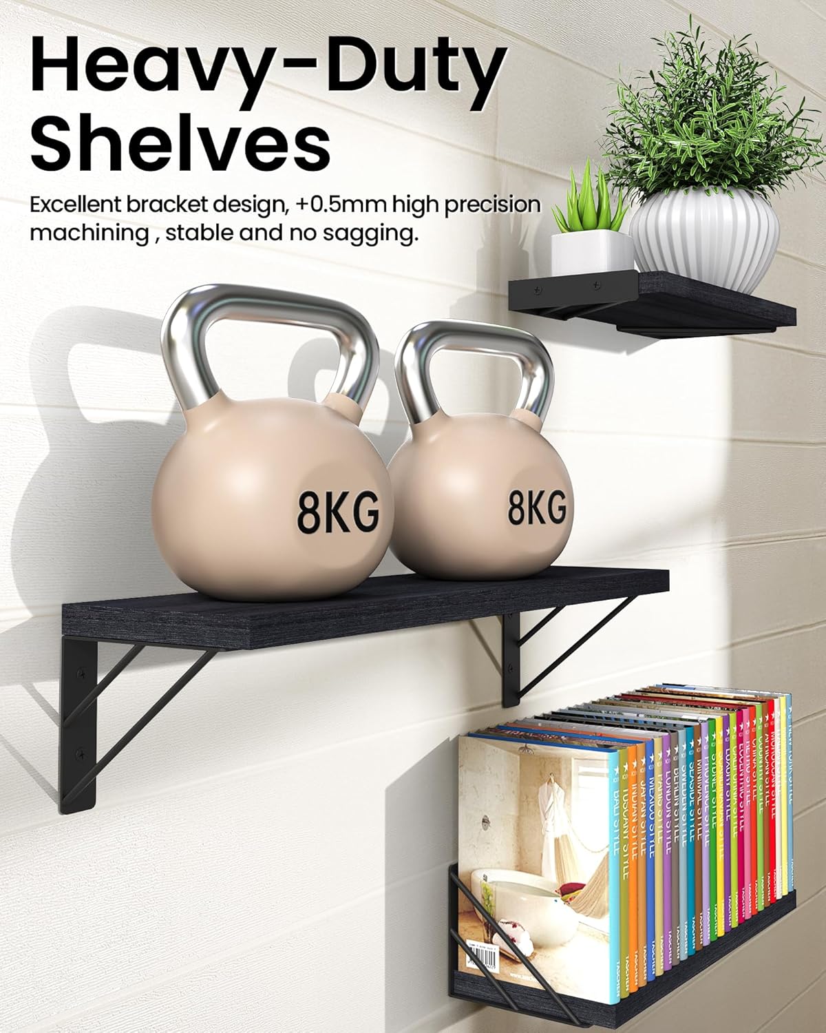 BAYKA Wall Shelves for Bedroom Decor, Floating Wall Shelves for Living Room Kitchen Storage, Wall