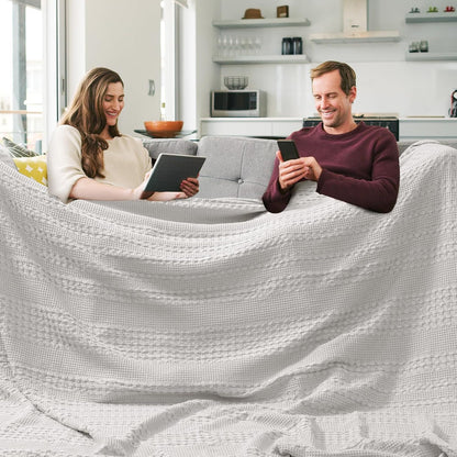 PHF 100% Cotton Waffle Blanket Oversized King 120"x120", Lightweight Breathable Extra Large 10'x10'