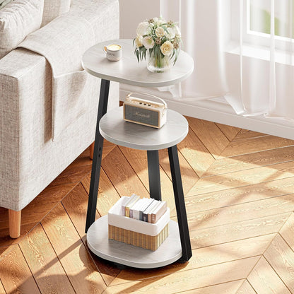 Side Table, Small End Table with Metal Frame, 3-Tier Bedside Tables, Round Side Tables for Living