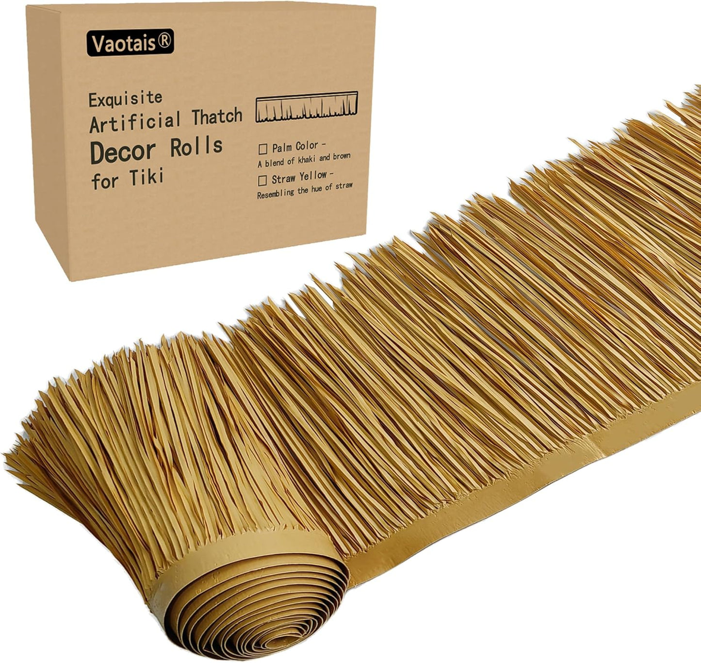 Premium Mexican Style Artificial Palm Thatch Roof Rolls. 5 Lengths, 2 Colors. Waterproof. Easy