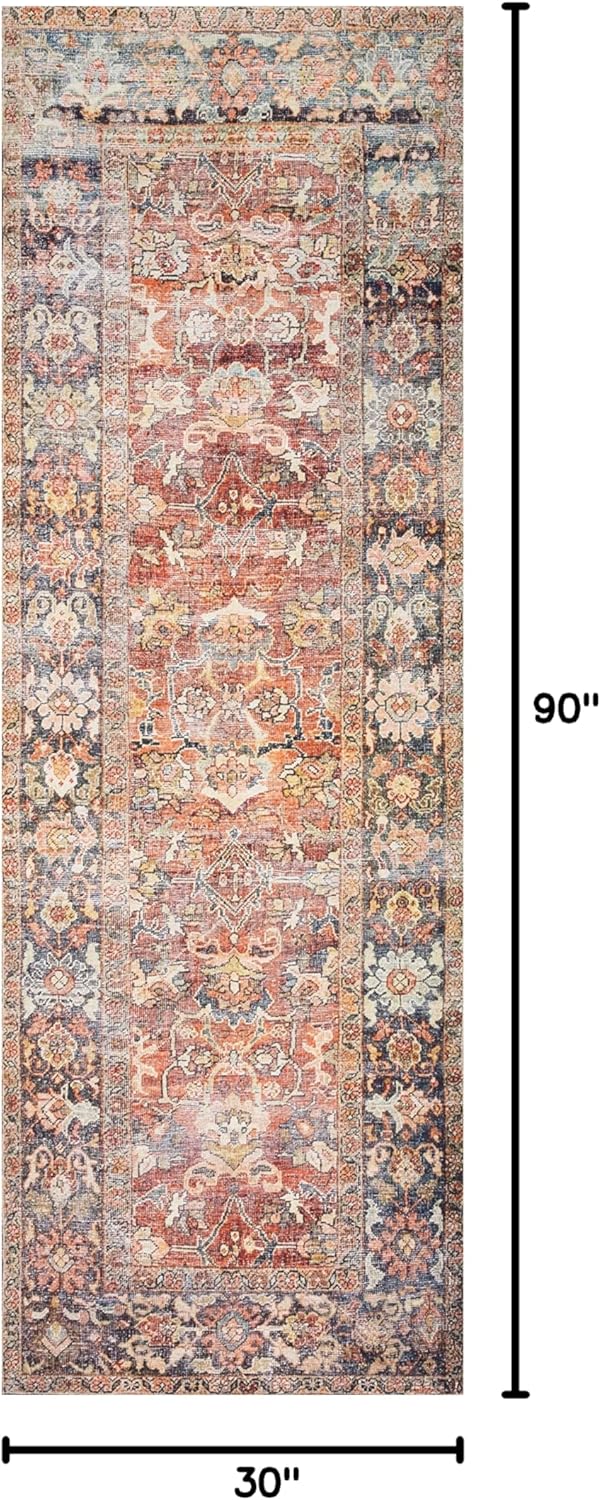 Loloi Layla Collection LAY-02 Spice/Marine 2'-6" x 7'-6" .13" Thick Runner Rug, Soft, Durable