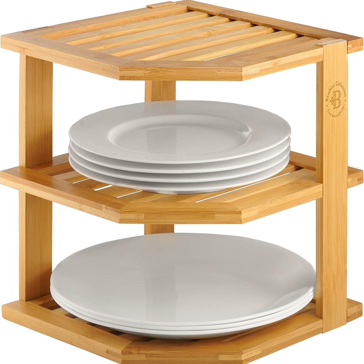Cabinet Organizer Shelf - Bamboo Corner Rack for Kitchen Counter, Cabinet Space Saver for Plates