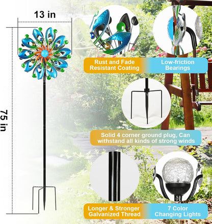Wind Spinners for Yard and Garden - Wind Sculptures & Spinners, 75 Inch, Navy Blue, Kinetic Art
