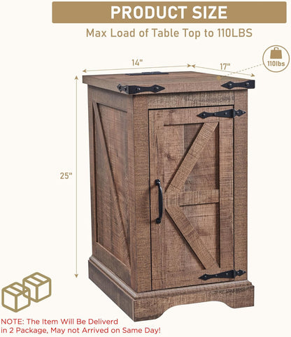 JXQTLINGMU Farmhouse Nightstand Set of 2 with Charging Station, 17"D Rectangular End Table with