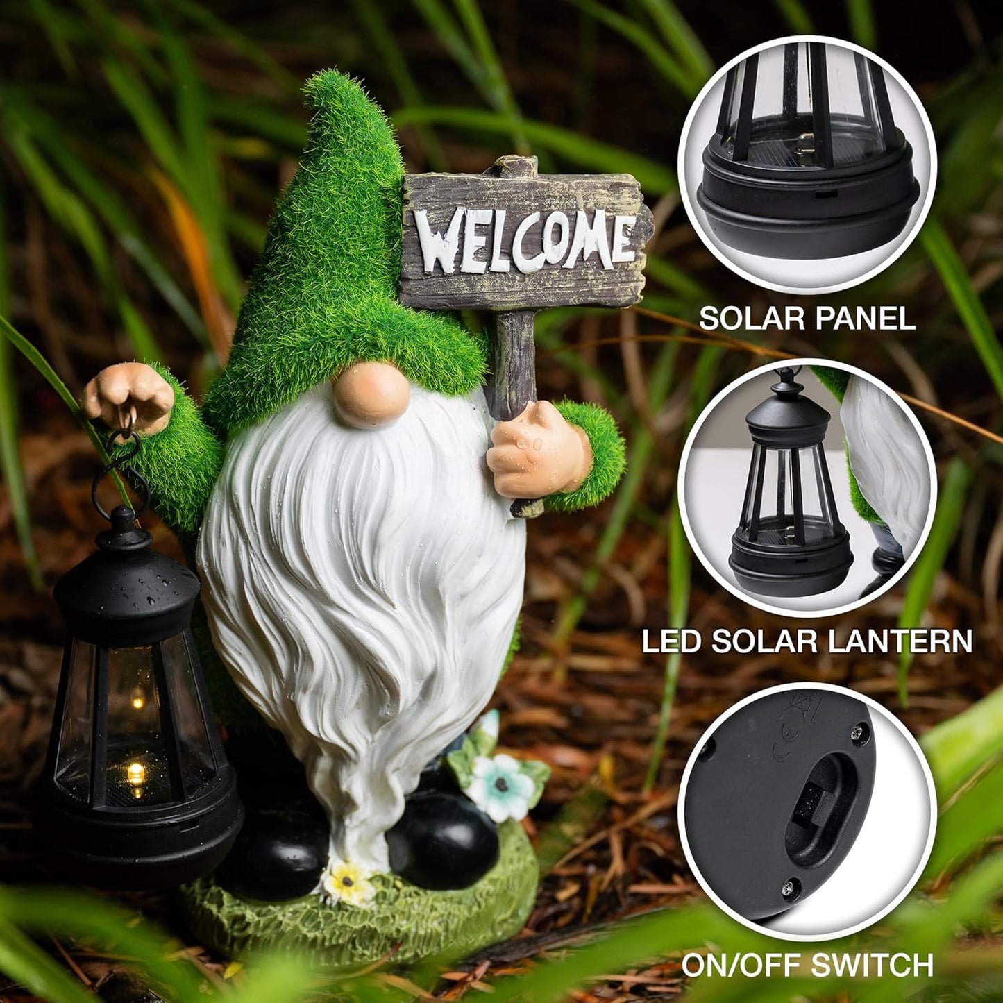 Garden Gnomes Outdoor with LED Solar Light - 11’’ Funny Gnome Decorations/ ornaments for