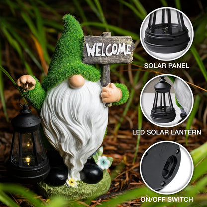 Garden Gnomes Outdoor with LED Solar Light - 11’’ Funny Gnome Decorations/ ornaments for