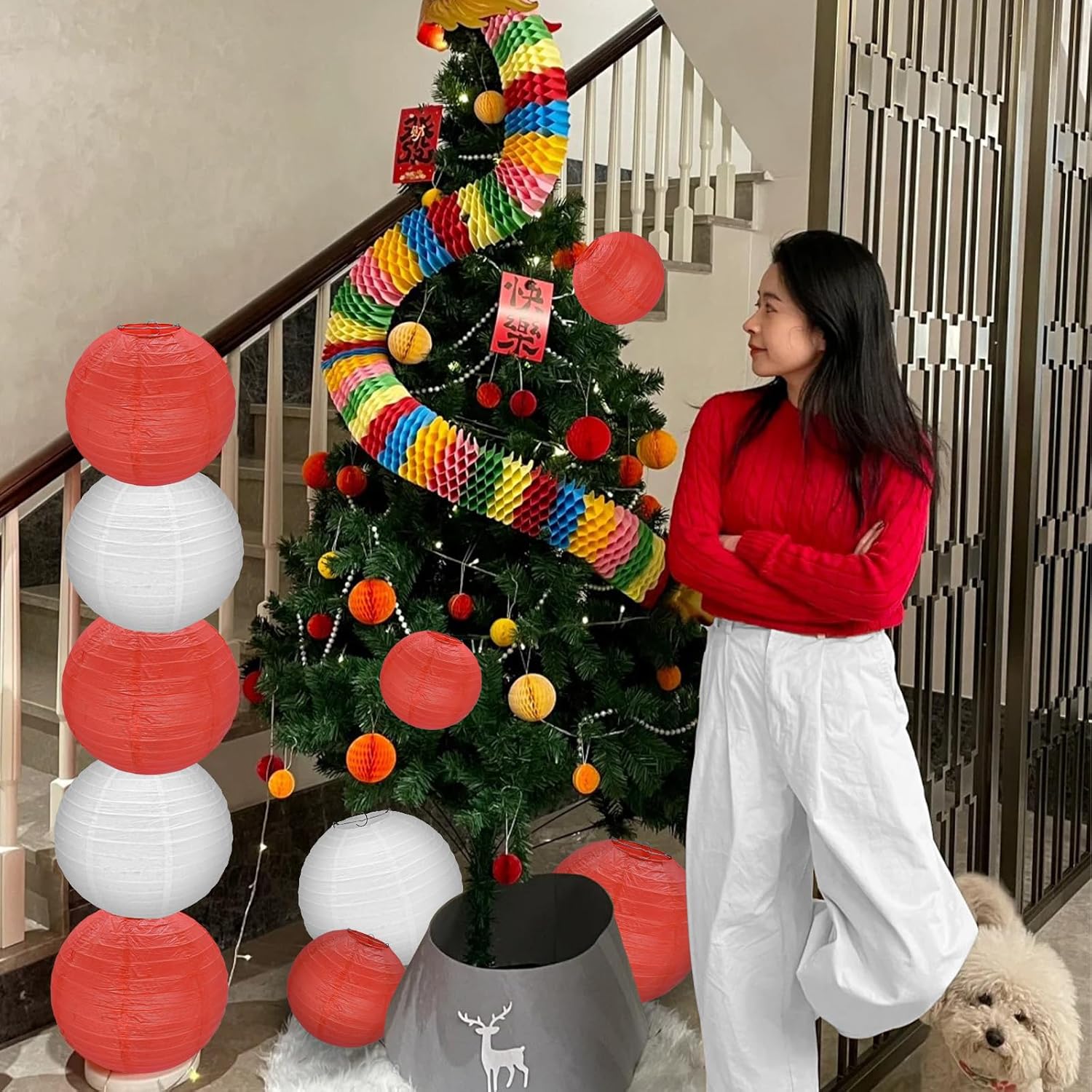 12Pcs Round Paper Lanterns Assorted Sizes (6" 8" 10" 12") for Home Decor, Restaurant, Church