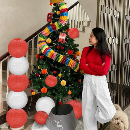 12Pcs Round Paper Lanterns Assorted Sizes (6" 8" 10" 12") for Home Decor, Restaurant, Church