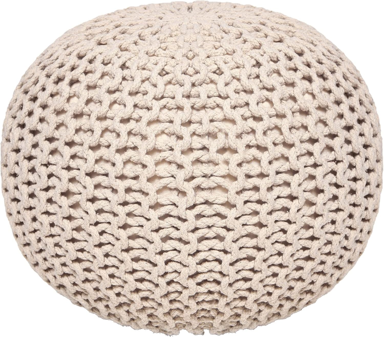 REDEARTH Round Pouf Ottoman - Cable Knitted Boho Poof - Home Décor Cord Pouffe Handmade Circular