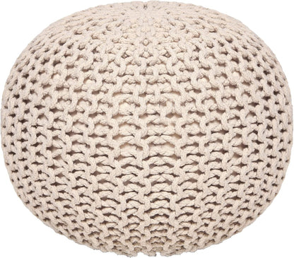 REDEARTH Round Pouf Ottoman - Cable Knitted Boho Poof - Home Décor Cord Pouffe Handmade Circular