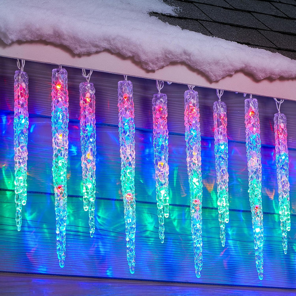 Minetom Icicle Lights Outdoor with Clips, 20ft 100 LED 20 Tubes Twinkling Crystal Icicle String