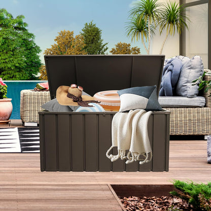 Domi 160 Gallon Deck Box, Outdoor Metal Lockable Storage Cabinet, Waterproof Steel Outdoor Bench
