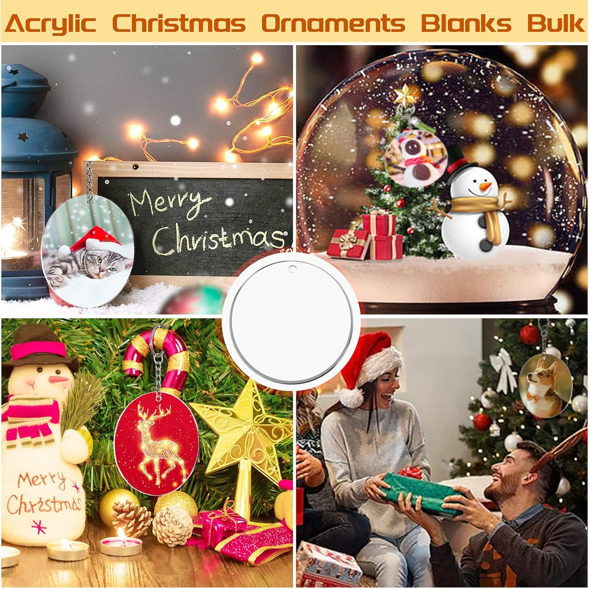 4 Inch Round Acrylic Blanks Ornament 20 Pcs Clear Acrylic Disc Circle with Holes Clear Christmas
