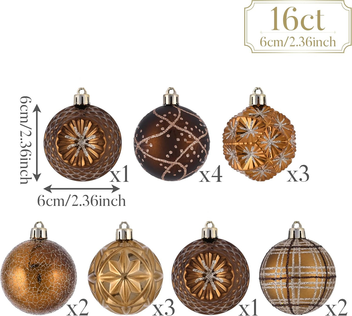 Valery Madelyn Fall Ornaments for Christmas Trees, 16ct Bronze Copper Brown Gold Shatterproof Fall