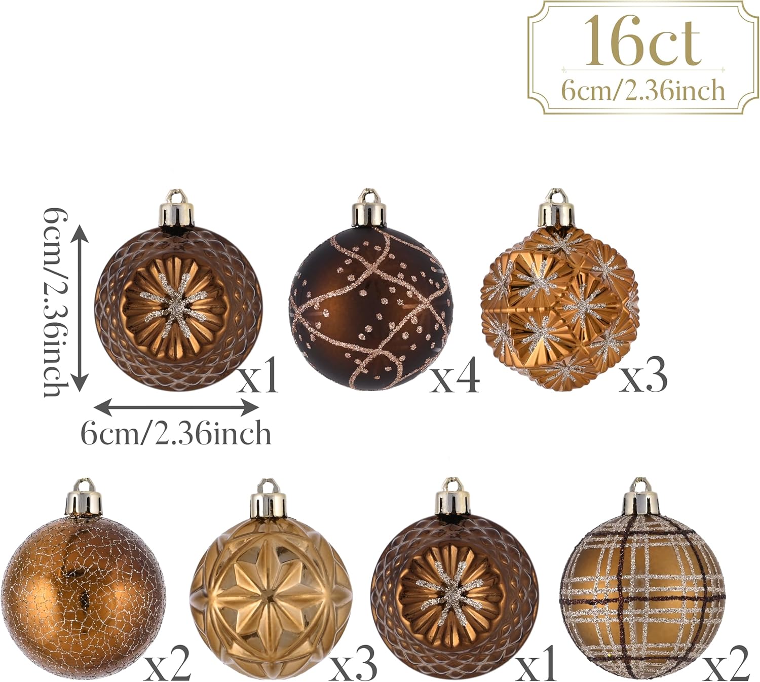 Valery Madelyn Fall Ornaments for Christmas Trees, 16ct Bronze Copper Brown Gold Shatterproof Fall
