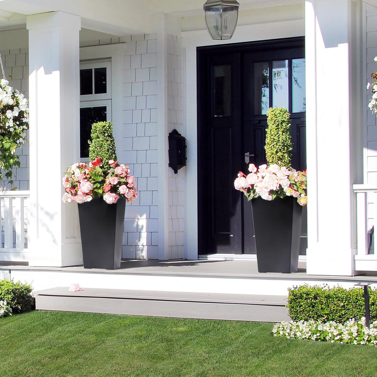 22.5" Tall Planters Set of 2, Outdoor＆Indoor Black Planter Pots, High Front Porch Planter Pots with