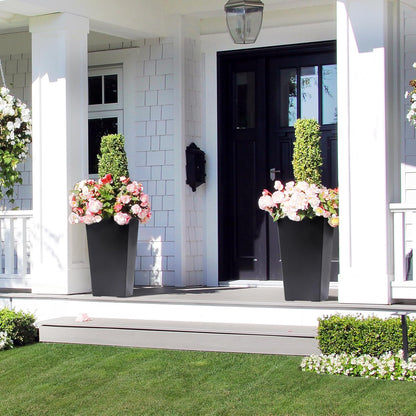 22.5" Tall Planters Set of 2, Outdoor＆Indoor Black Planter Pots, High Front Porch Planter Pots with
