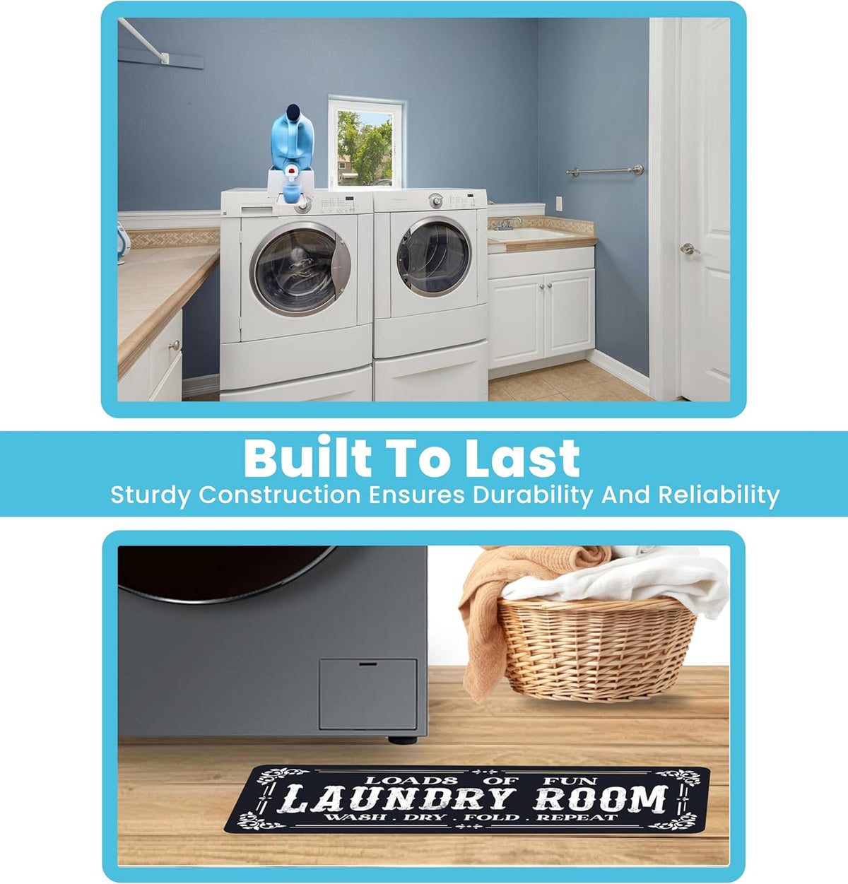 TidyFriend Laundry Detergent Holder with Laundry Room Rug Runner, Detergent Stand for Spill