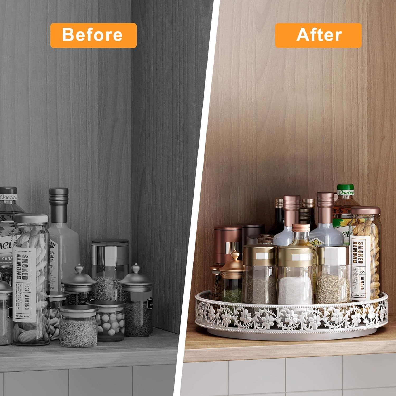 Lazy Susan Turntable Organizer, 13 inch Large Rotating Spice Rack Lazy Susan for Dining Table Top