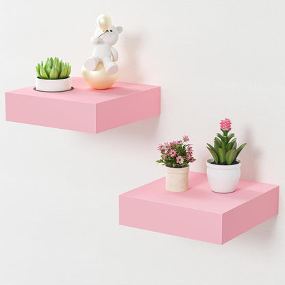 BAMEOS Pink Floating Shelves for Wall, 6" x 6" Wall Shelves for Room, Floating Book Shelves