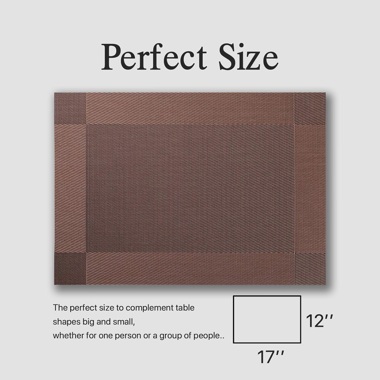 Placemats Set of 6 - Easy Clean Woven Vinyl Placemats for Dining Table, Indoor/Outdoor Place Mats