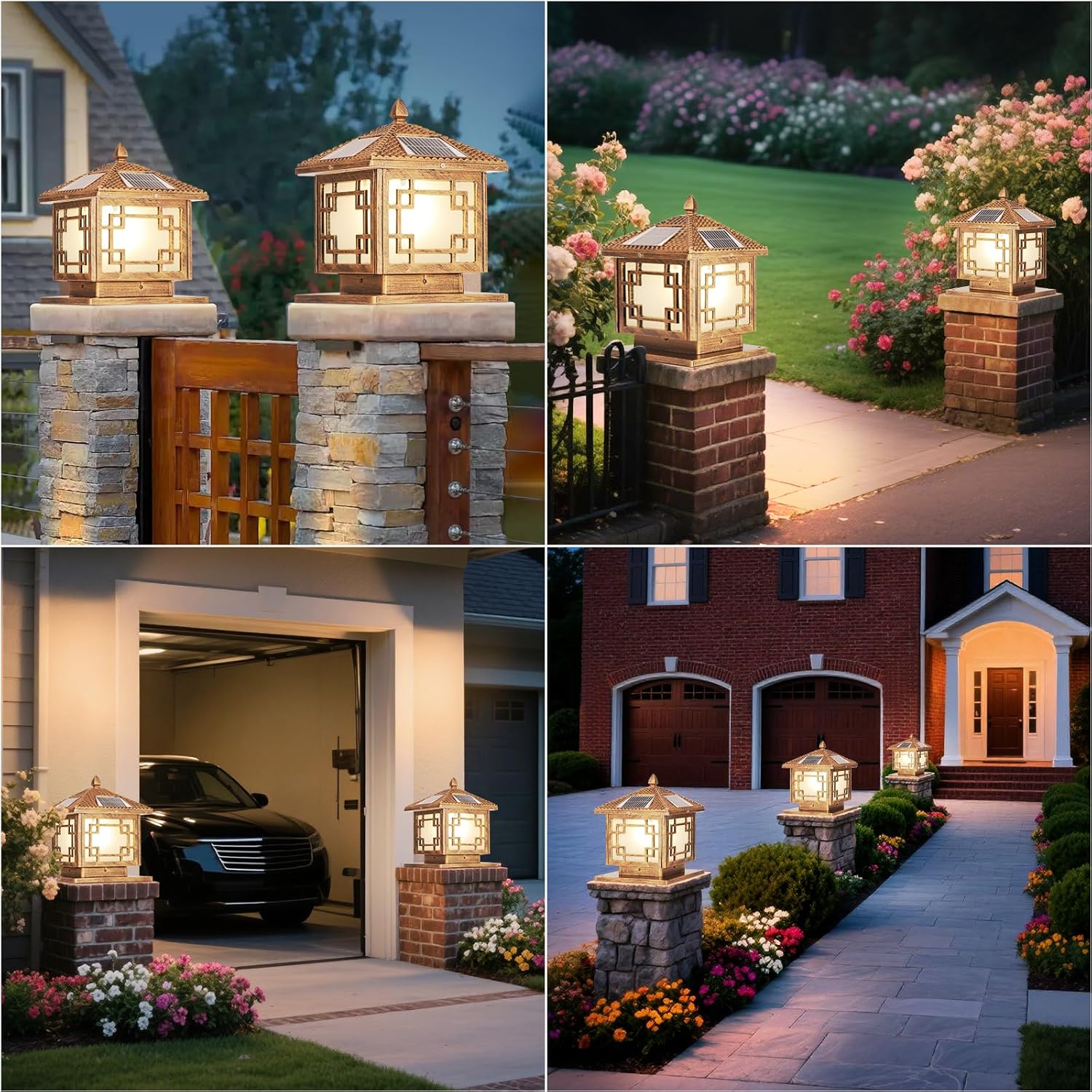 SLAWA Outside Housing Post Lighting Fixtures 9.8In Solar Post Caps Lights Bronze Aluminium