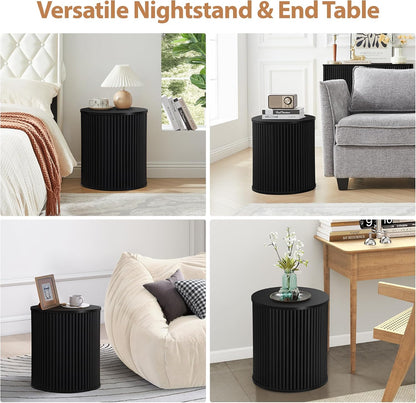 AVZEAR Small Round Side Table Fluted Night Stand Set of 2, Mid Century Modern End Table with