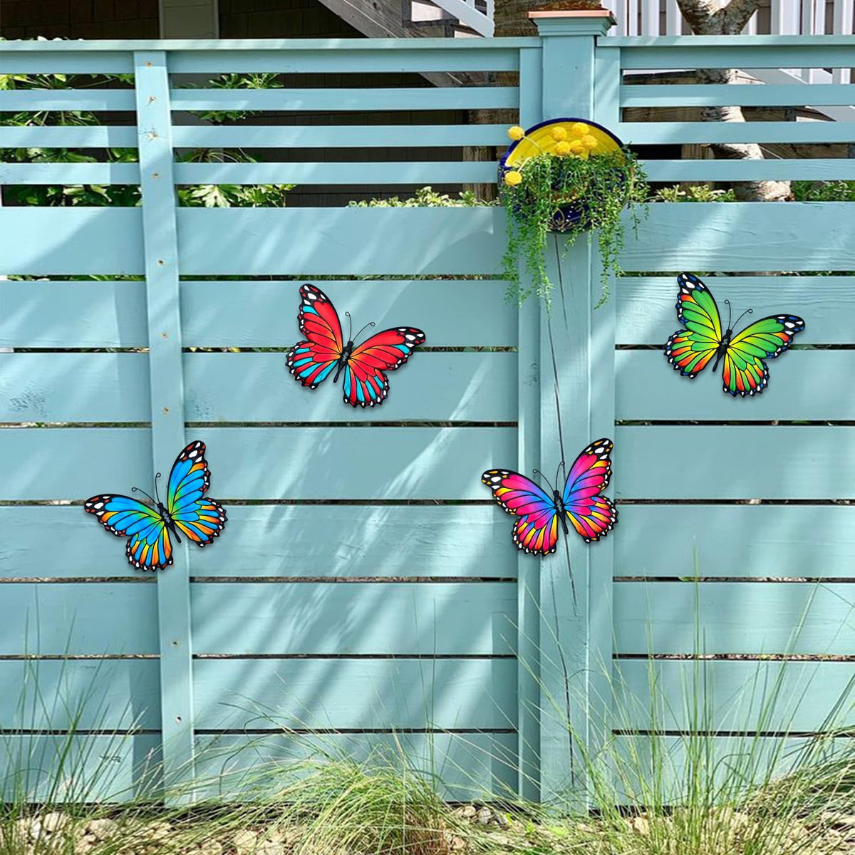 Oraytteo Metal Butterfly Wall Decor, 4pcs Butterflies Wall Art Hanging Sculptures for Outdoor