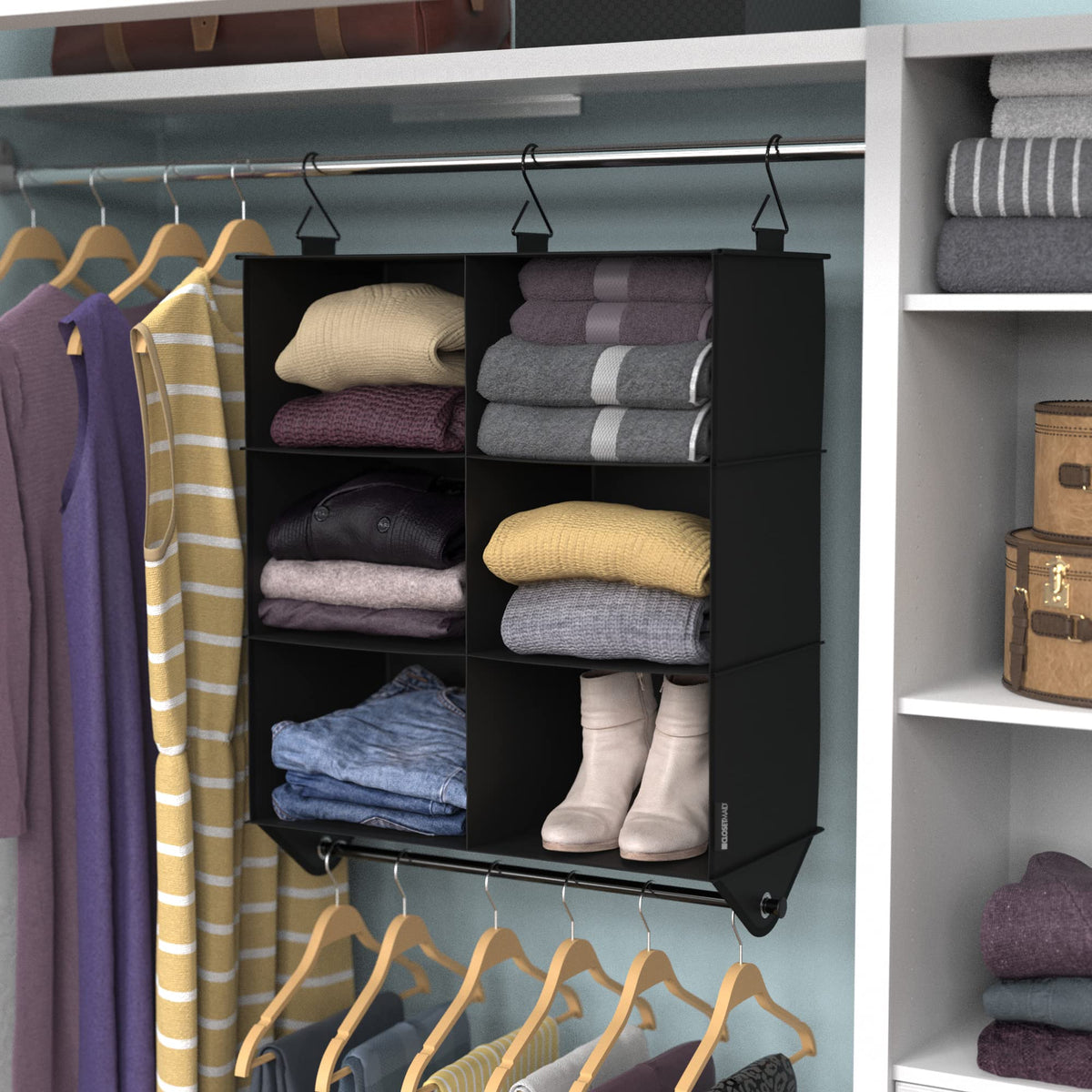 ClosetMaid 6-Shelf Fabric Hanging Closet Organizer with Garment Rod for Shirts, Sweaters, Pants