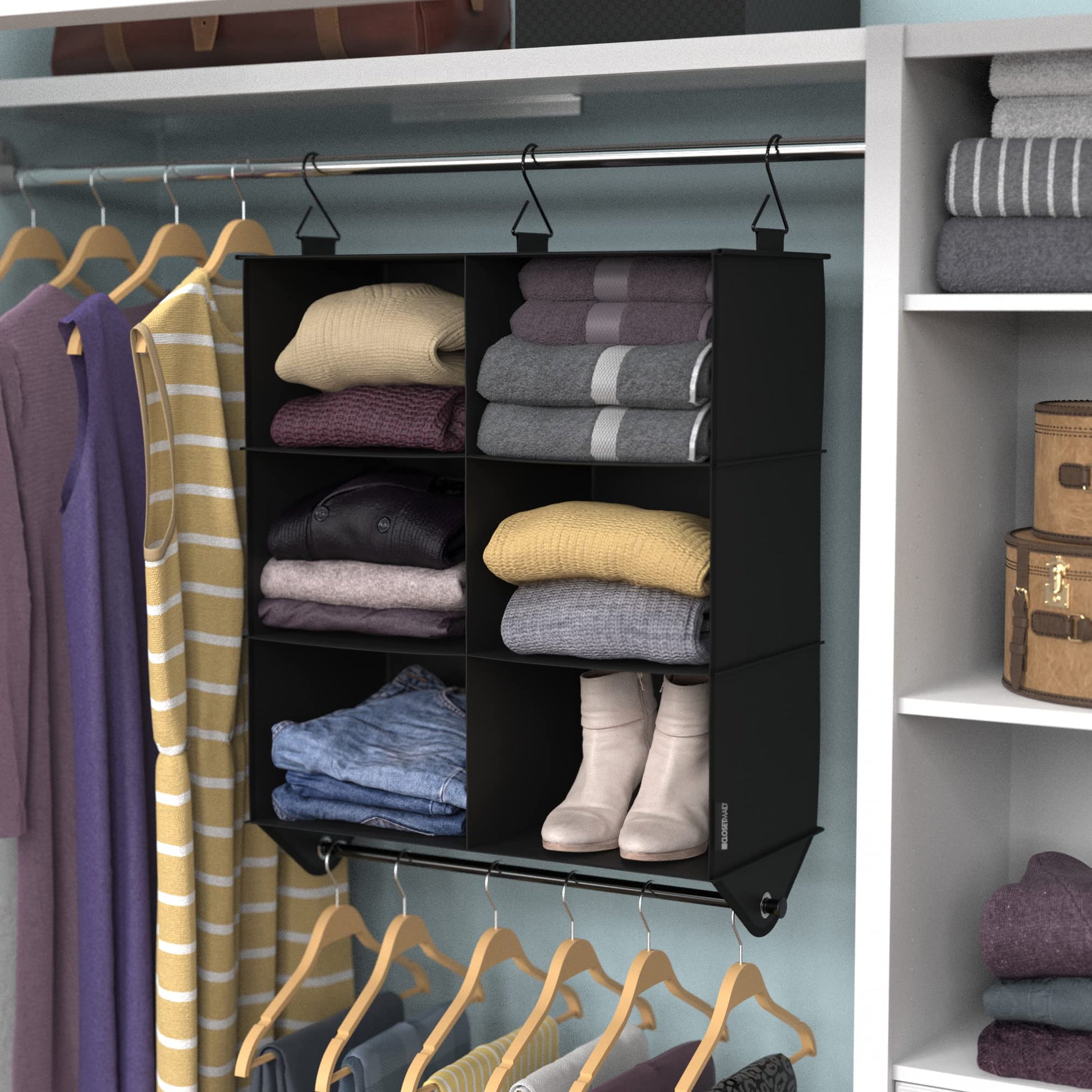 ClosetMaid 6-Shelf Fabric Hanging Closet Organizer with Garment Rod for Shirts, Sweaters, Pants
