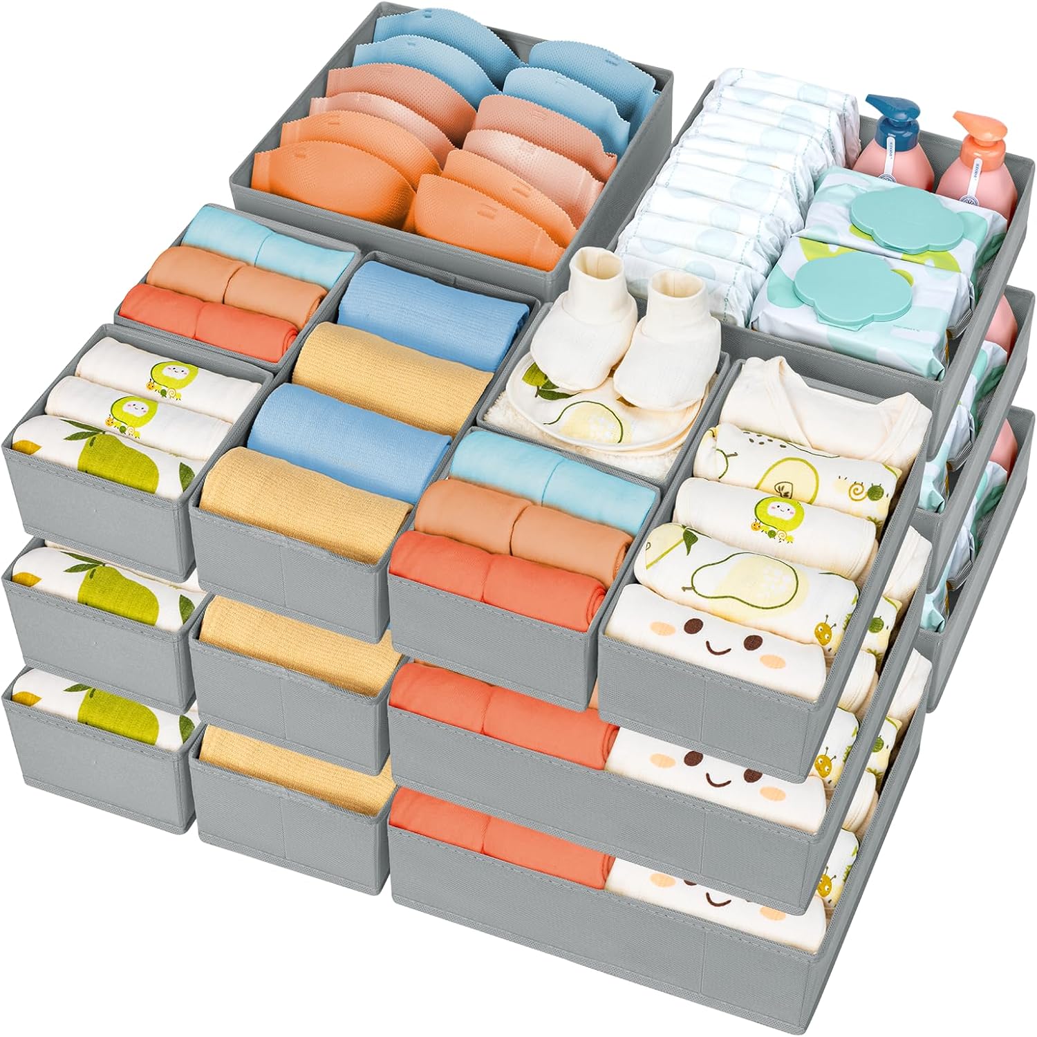 DIMJ Drawer Organizer 15 Pack - Foldable Baby Clothes Storage & Dresser Organizer for Nursery