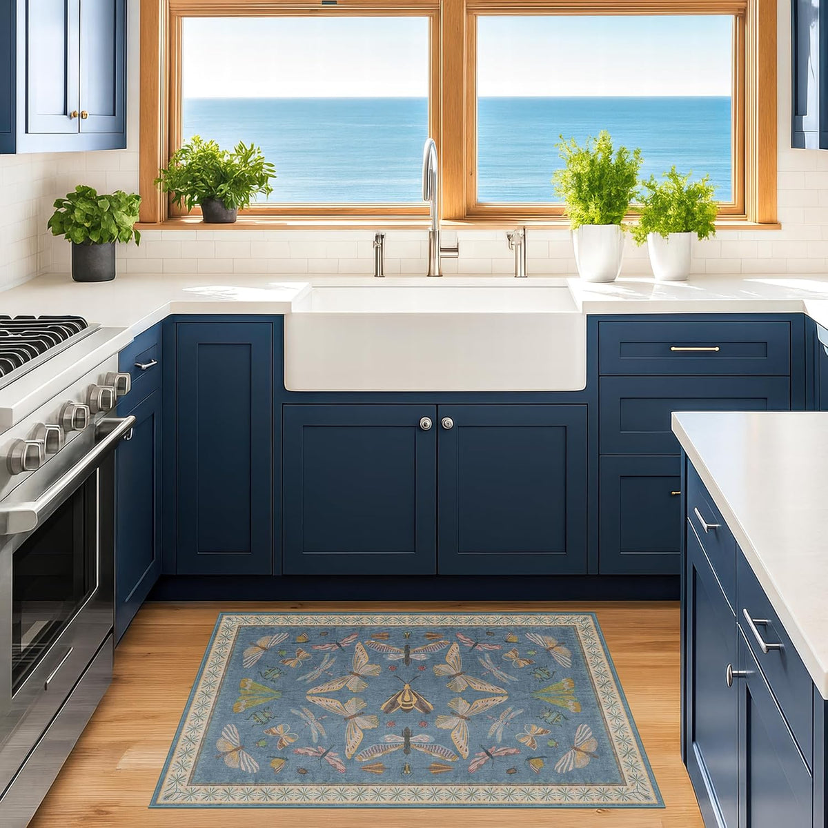 Blue 2x3 Washable Rug for Entryway Indoor, Kitchen Floor, Bathroom, Non Slip Low Pile Stain & Fade