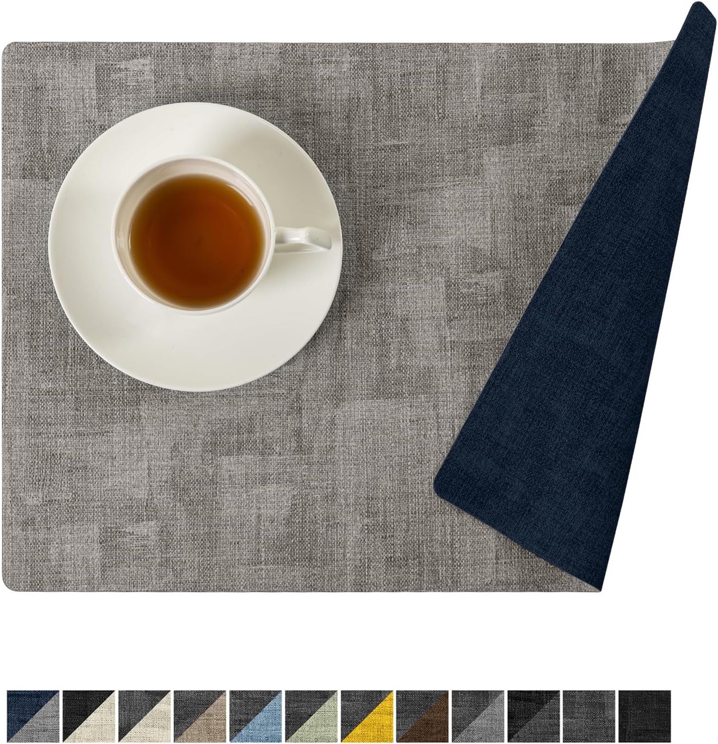 Romanstile Reversible Vinyl Placemats Set of 8, Faux Leather 100% Waterproof Oil-proof Wipeable