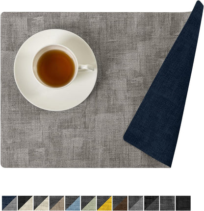 Romanstile Reversible Vinyl Placemats Set of 6, Faux Leather 100% Waterproof Oil-proof Wipeable